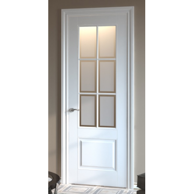 Межкомнатная дверь Корнелия 2 R6 в эмали Корнелия 2 с решёткой Эмаль белая Сатинированное стекло